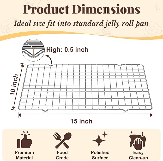 Cooling Racks for Cooking and Baking - 2 PCS 10" x 15" Grid Wire Baking Rack for Oven Cooking, Baking, Grilling, Roasting - Dishwasher Safe Bacon Rack - Fits Jelly Roll Cookie Sheet Pan