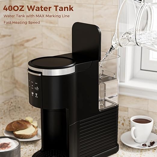 Single Serve Coffee Maker, 2 in 1 Coffee Machine for K-Cup & Ground Coffee, 6 to 14oz Brew Sizes, Pod Coffee Makers with 40oz Removable Water Reservoir, LCD Screen, Self-cleaning, for Home