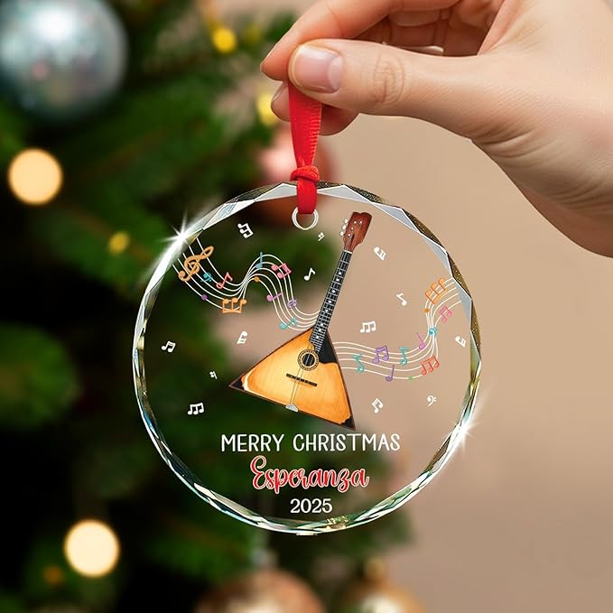 Balalaika Glass Ornament Christmas 2025, Personalized Musical Instrument Xmas Ornaments Gifts for Balalaika Players, Instrument Player Christmas Ornaments, Custom Text & Name Musician Glass Ornament