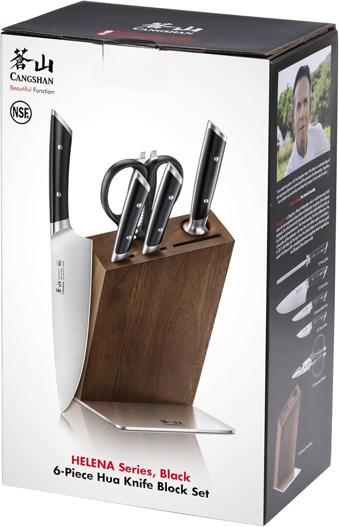 Cangshan HELENA Series German Steel Forged, HUA Knife Block Set (6-Piece, Black)