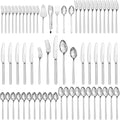 KINGSTONE Silverware Set With Serving Utensils, 65 Piece Flatware for 12, 18/10 Cutlery With 5 Piece Serving Utensil Set - Modern and Original Design, Dishwasher Safe