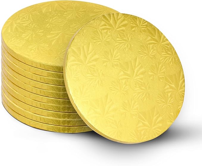 10-Pack Round Gold Cake Drum Board 12 Inch Sturdy 1/2 Inch Thick Full Wrap Edge Cake Base for Heavy Tiered Cakes(12" Gold)