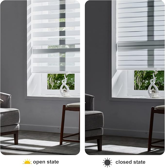Persilux Zebra Blinds for Windows Cordless Roller Shades for Windows, Privacy Roller Blinds (42" W x 72" H, White) Blinds for Sliding Door, Light Control for Day and Night Shades for Home and Office
