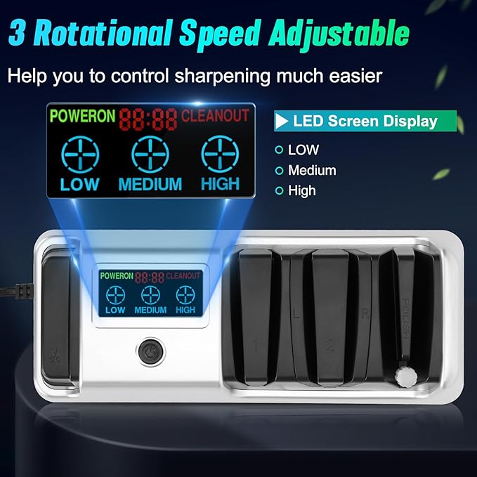 Upgrade 5 in 1 Electric Knife Sharpener with LCD Screen, 3 Rotational Speed Adjustable, 100% Diamond Abrasives, knife sharpener for Straight, Serrated, Meat Cleaver, Ceramic Knives & Scissors, Sliver