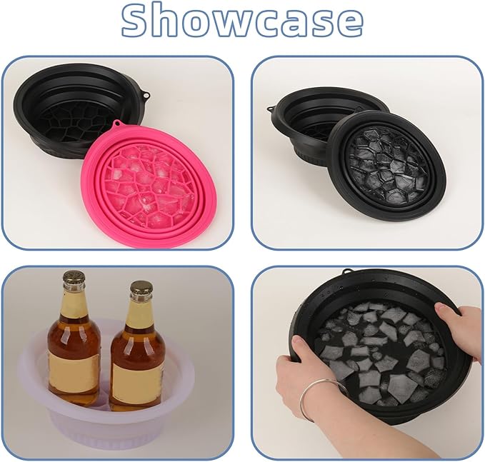 Face Bowl for Ice With Built-in Ice Tray, Collapsible Silicone Ice-Bath Face Bowl, Small Reusable Face-Ice Plunge Bowls, Perfect for Home Use, Camping, Travel (Black)