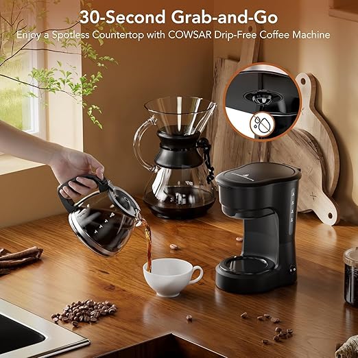 Compact 5-Cup Coffee Maker: Featuring Brew-Pause Technology, a Permanent Filter, and Simple One-Touch Operation. Enjoy Auto Keep-Warm Coffee, Perfect for Home/Office/Outside-Black.