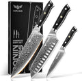 Damascus Knife Set - Haugo 3 PCS Professional Chef Knife Set with Japanese VG10 Steel Core - Ultra Sharp Kitchen Knives and Full Tang G10 Handle - Ronin Series - Gift Box