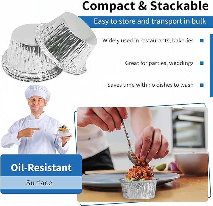 Angel's Peel Lounge Disposable Ramekins - Durable cup cake pans for baking - Aluminum Foil Ramekin for Tart, Appetizer-Utility, Muffin, Souffle, or Creme Brulee – 4 oz – pack of 50