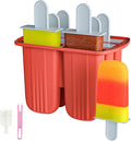 6 Pieces Silicone Popsicle Molds,Easy-Release BPA-Free,Ice Pop Mold Ice Cream Molds For Kids,With 6 PCS Plastic Stick+Cleaning Brush(Red)
