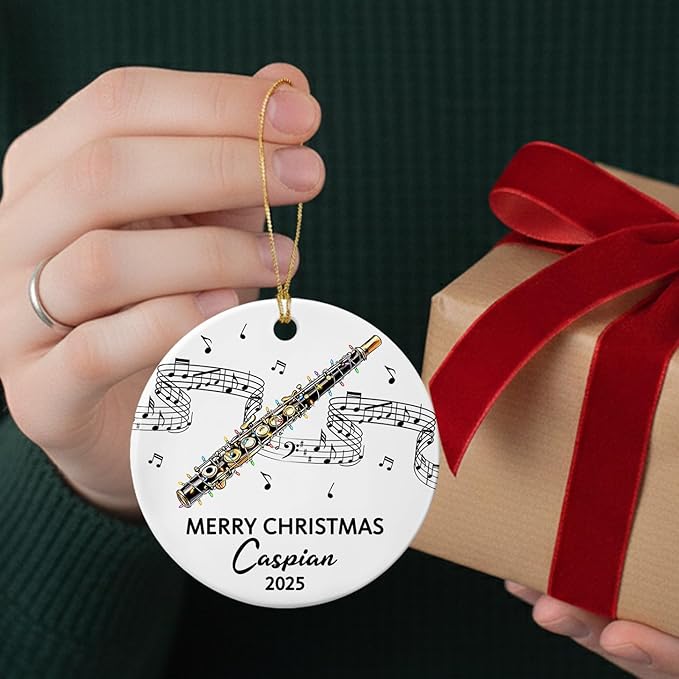 Personalized Text Year Name Piccolo Player Ceramic Ornament, Customized Piccolo Instrument Christmas Hanging Ornament Gift for Dad Mom Husband Wife Brother Sister, Unique Piccolos Piccolo Ornaments