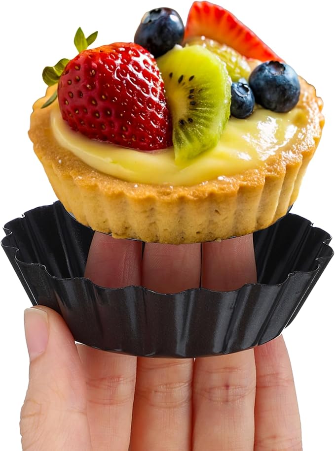 24 Pcs Mini Pie Tart Pans 3" with Removable Bottom Round Nonstick Quiche Pan Bakeware Egg Tart Molds Fluted Side Small Quiche Pans Steel Mini Pie Tins for Pies Mousse Cheese Cake Dessert