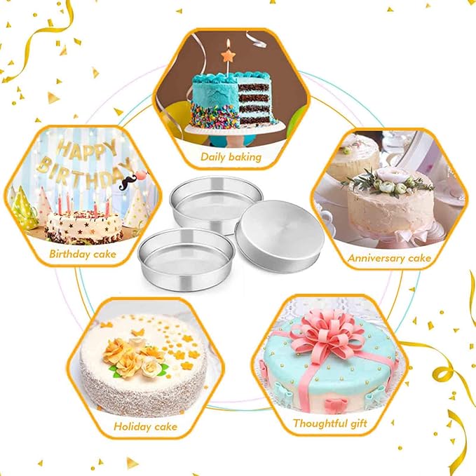 TeamFar 9½ Inch Cake Pan, 3 Pcs Round Tier Cake Pans Set Stainless Steel for Baking Steaming Serving, Perfect for Birthday Wedding Celebrations, Healthy & Sturdy, Mirror Finish & Dishwasher Safe