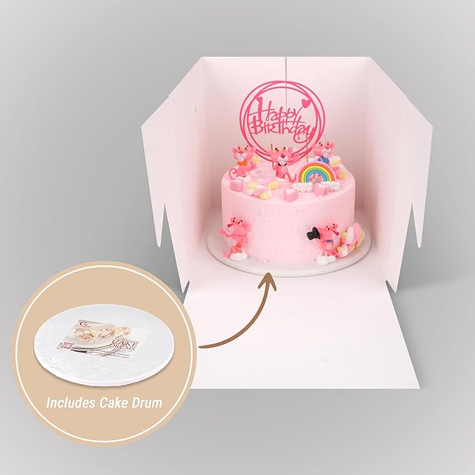 Cakebon Cake Boxes with Boards - 8 Inch Round Cake Drum White (1-pack) - Box With Window for Birthdays, Weddings and Parties