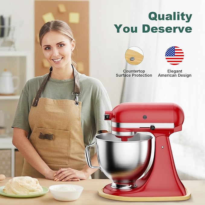 GuanQiao Food-Grade Bamboo Slider for KitchenAid 4.5-5 Qt Tilt Head Stand Mixer, Appliance Sliding Mat for Kitchenaid Artisan, Kitchen Countertop Storage Accessories Mixer Moving Tray Attachments