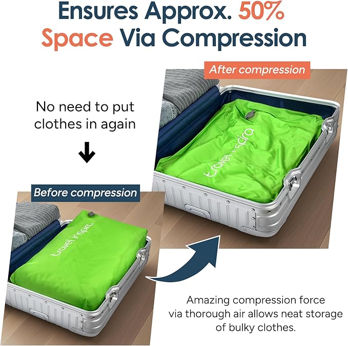 Vacuum Bags for Travel Luggage, Reusable Compression Bags for Carry On Suitcases and Backpack, Vacuum Seal Packing Cube for Cloth (1PC No Pump)