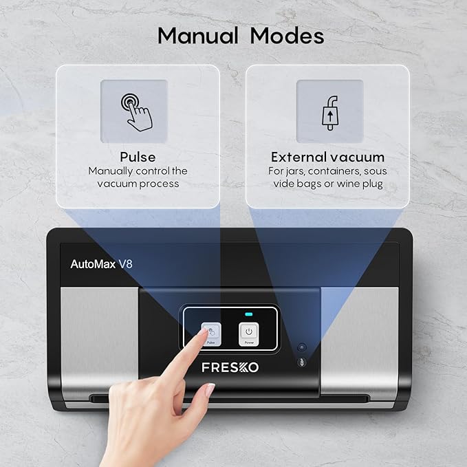 FRESKO Automatic Vacuum Sealer, Powerful Food Vacuum Sealer Machine, Auto Dry-Wet Detection, Bag Cutter, 2 Rolls Bags, Effortless Operation, Starter Kit
