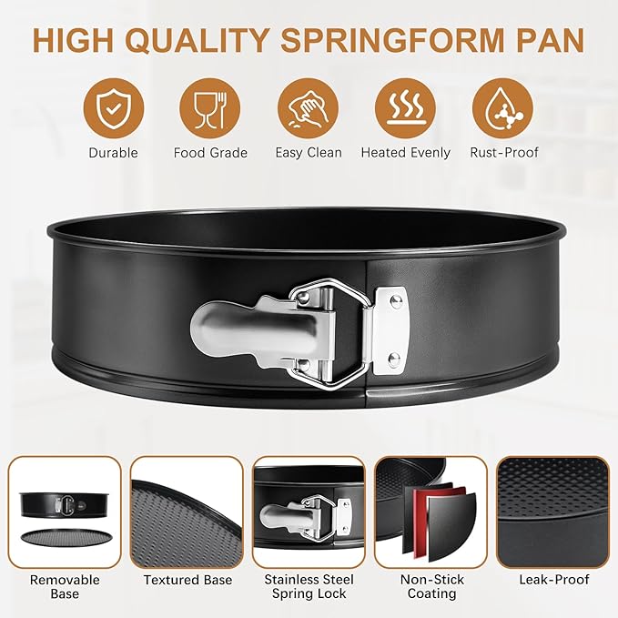 WERTIOO 138pcs Springform Cake Pan Sets for Baking with Cake Decorating Kit, 3 Round Non-Stick Cake Pans Set (4, 7, 9 inches), Leak-Proof Cheesecake Baking Pans with Icing Tips, Cake Leveler & eBook