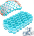 Ice Cube Trays with Lid, 2 Pack Silicone Ice Cube Trays with Lid-37 Grid, Easy-Release 74 PCS Small Ice Cubes for Iced Coffee Cocktail Whisky Chocolate Soup Food,BPA Free,Durable,Dishwasher Safe