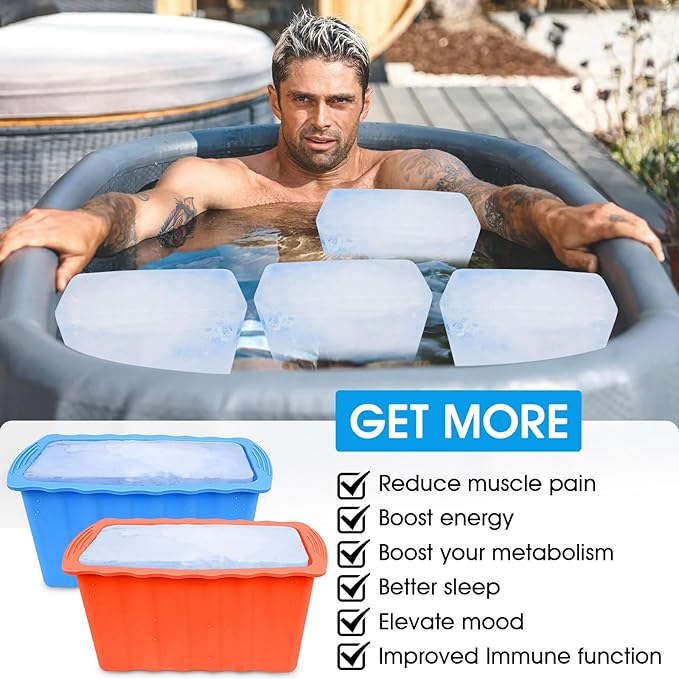 Haldane 6PCLarge Ice Cube Molds 38LB Ice Bath Water Chiller Giant Ice Block Molds Silicone Ice Block Maker For Home, Thicker Big Ice Cube Tray Reusable Athletes Cold Plunge Accessories,Blue+Orange
