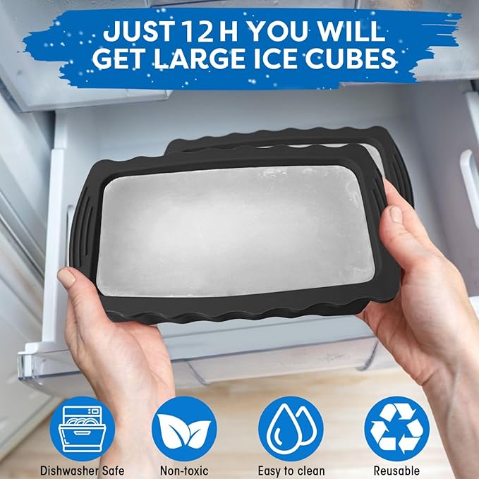 Haldane 2PC Extra Large Ice Block Molds, 6LB Giant Ice Cube Molds for Plunge Lab, Ice Container for Freezer, Thickened and Reinforced Silicone Ice Tray, Cold Plunge Tub Accessories, Black
