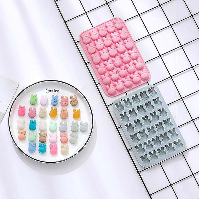 2 Pcs Easter Bunny Silicone Molds, 6 Shaped Rabbit 30 Cavities Candy Mould Wax Melt Tray for Baking Rabbit Chocolate Jello Resin Gummies Cupcake Decor