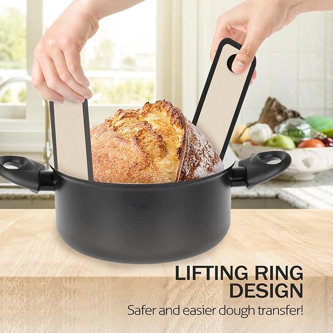 Silicone Bread Sling Oval and Round, 2 PCS Nonstick＆Reusable Bread Baking Mats, Easy-To-Clean Dutch Oven Liners, Sourdough Bread Baking Supplies (Oval and Round, Black)