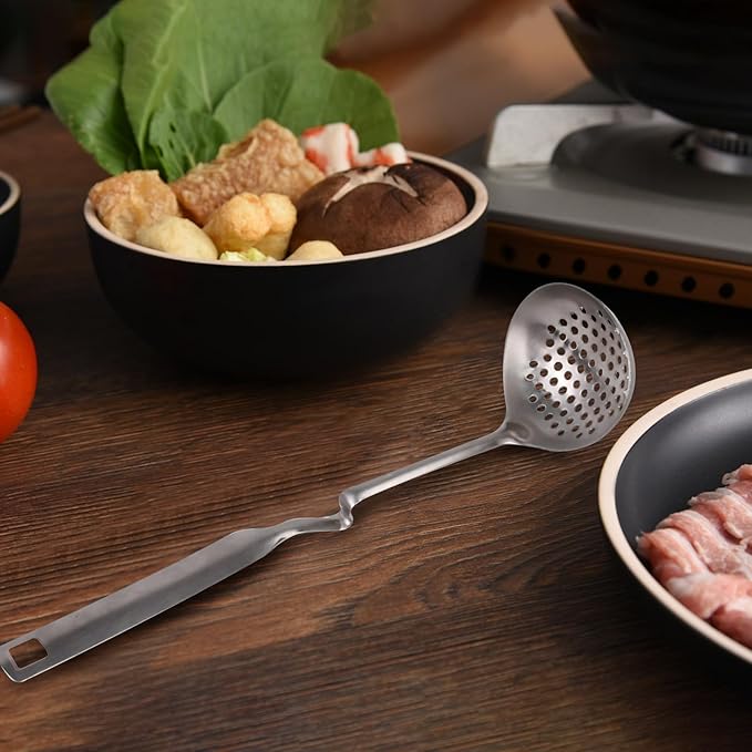 6 PCS Soup Ladle pot Colander & BBQ Tongs Hotpot Kit - Shabu Shabu Utensils Set for Camping, Barbecue & Kitchen Cooking Ladle Set