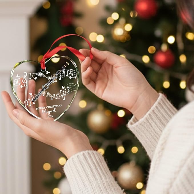 Personalized Text Year Name Oboe Lover Glass Keepsake Ornament, Customized Oboe Instrument Christmas Ornaments Gift for Parents Brother Sister Daughter Son, Unique Oboes Oboist Glass Xmas Ornament