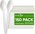 ECOLipak 150 Pcs White Disposable Spoons, 6.7 Inch Large Size Heavy Duty No Plastic Spoons for Party, BBQ, Picnic