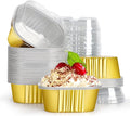 EUSOAR Baking Cups Aluminum Foil, 10oz 50pcs Reusable Disposable Ramekins Cupcake Cups with Lids, 300ml Square Muffin Liners, Desserts Flans, Creme Brulee Cups, Pudding Cups, Catering Party Favor-Gold