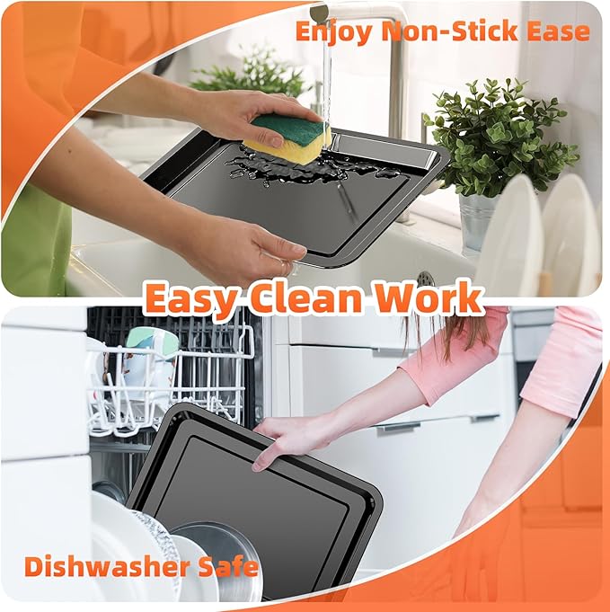 Air Fryer Basket, 2 Set Oven Air Fryer Basket and Tray with 60 PCS Parchment Papers, DEGOVIN Crisper Tray Non-stick Stainless Steel Air Fry Pans for Convection Oven(15.8" × 11" & 13" × 9.7"-Black)