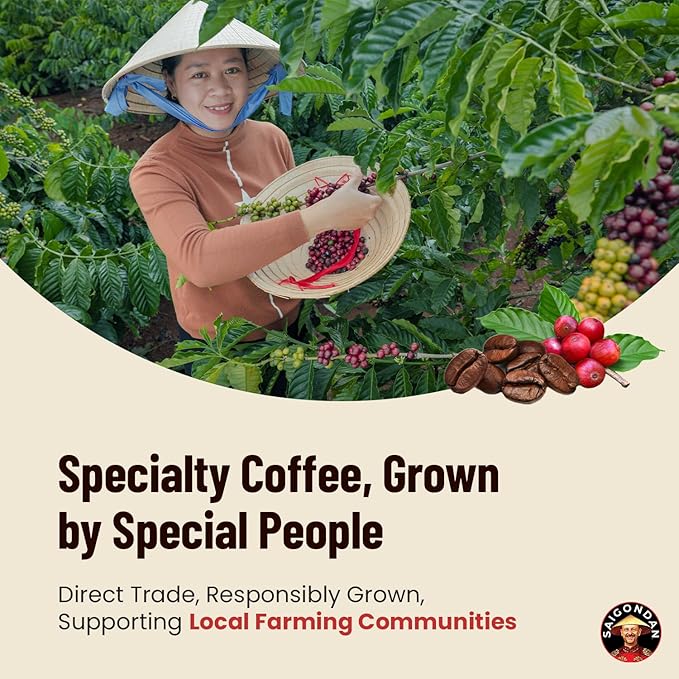 Pour Over Vietnamese Coffee – Saigondan Mindful | Dark Roast | Robusta & Arabica Blend | Instant Specialty Coffee | Small Batch Roasted | Direct Trade | 18 Sachets