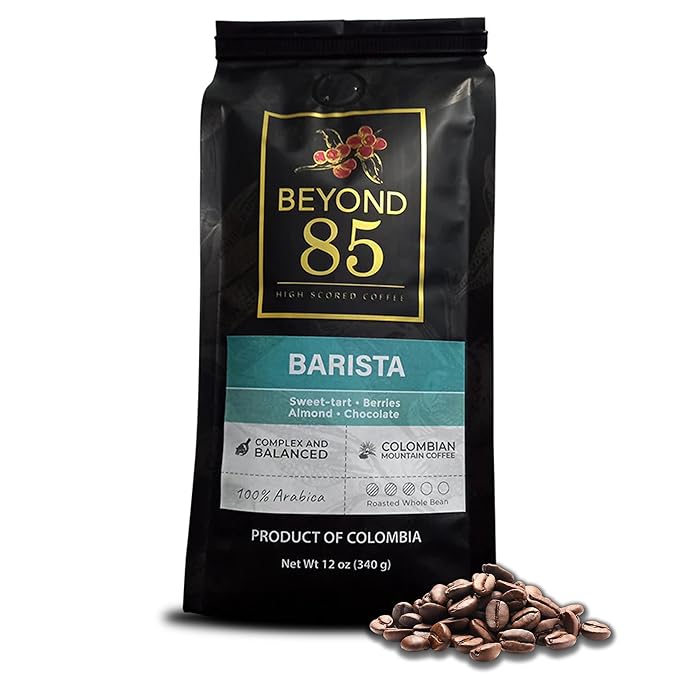 Beyond 85 Barista Colombian Coffee – Espresso - 340g Whole Bean Dark Roast – Bold & Smooth Beans for Espresso, Drip & French Press – Rich Blend with Chocolaty & Nutty Notes