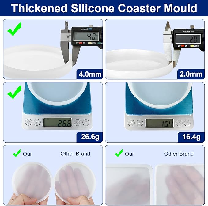 6 PCS Thickened Coaster Resin Molds for Epoxy Resin Casting, DIY Coasters, Bowl Mats, Candle Holders, Home Decoration