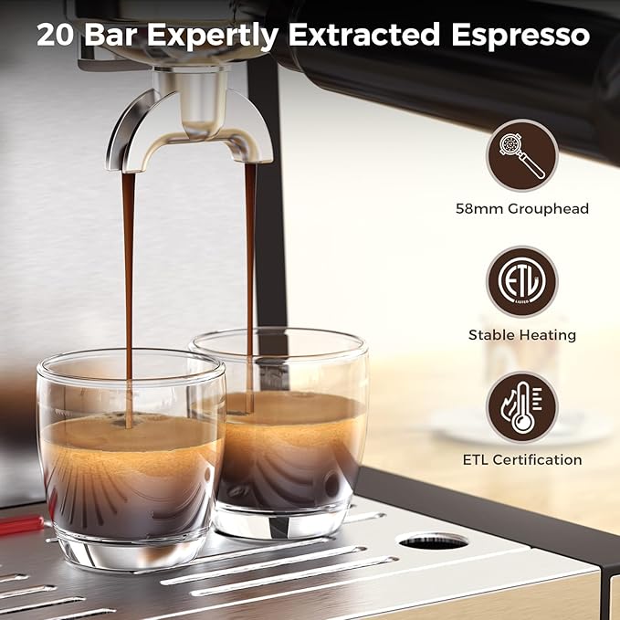 COWSAR (2025 New) Espresso Machines with Built-in Anti-Clog, 20 Bar Expresso Coffee Machines with Milk Frother Steam Wand, Commercial Espresso Machine with Grinder for Latte, Cappuccino, Americano