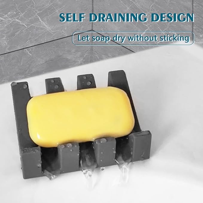 Self Draining Soap Dish,Silicone Suction Cup Soap Holder, Bathroom Soap Dish for Bar Soap,Can Extend Soap Life,Bathroom, Bath Tub, Kitchen Sink (1, Grey)