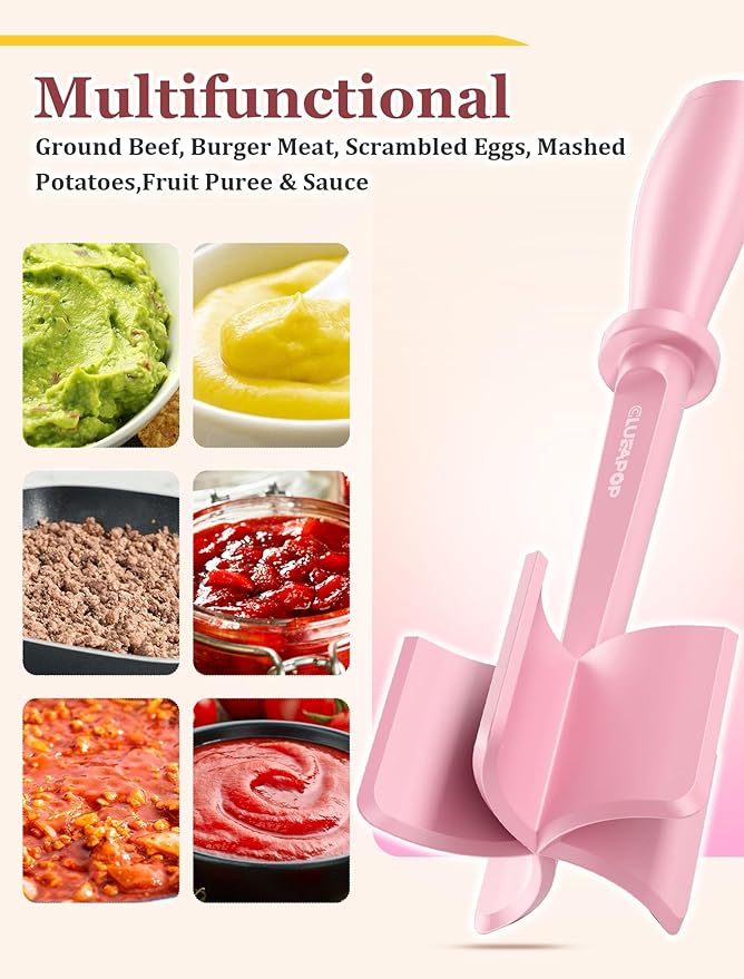 Upgrade Meat Chopper, Heat Resistant Meat Masher for Hamburger Meat, Ground Beef Smasher, Nylon Hamburger Chopper Utensil, Non Stick Mix and Chop, Potato Masher Tool