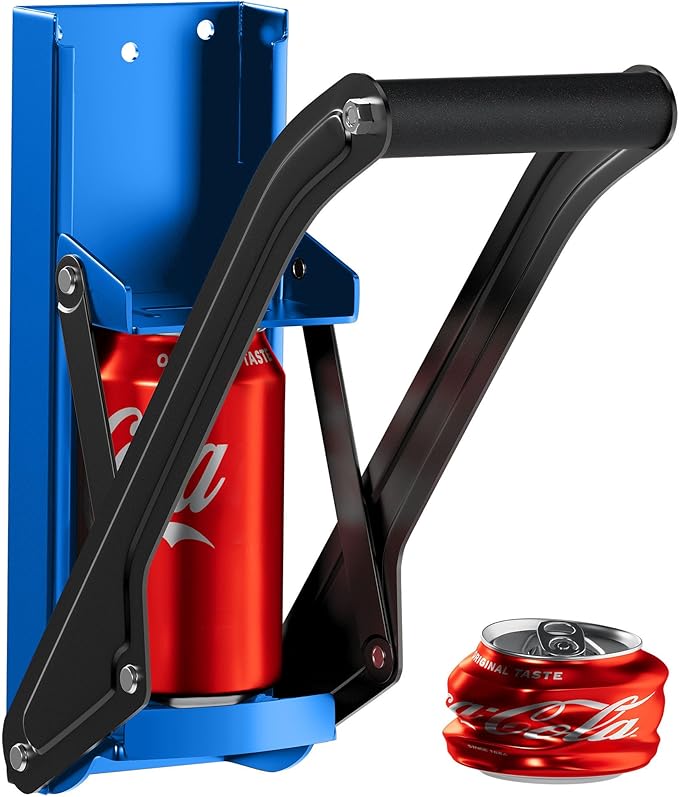 Can Crushers for Recycling - 16 oz Heavy Duty Aluminum Can Crusher Wall Mounted - Soda and Beer Can Smasher for Recycling with Bottle Opener - For 12 and 16 oz Cans - Easy to Install, Blue - RamPro