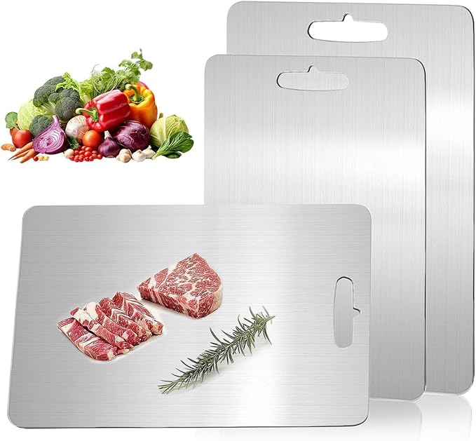 Katuchef Titanium Cutting Board,2026 New 100% Pure Titanium Cutting Boards for Kitchen,Non toxic Doubld-Side Durable Chopping Boards, Easy to Clean and Store(2PCS-M+L)
