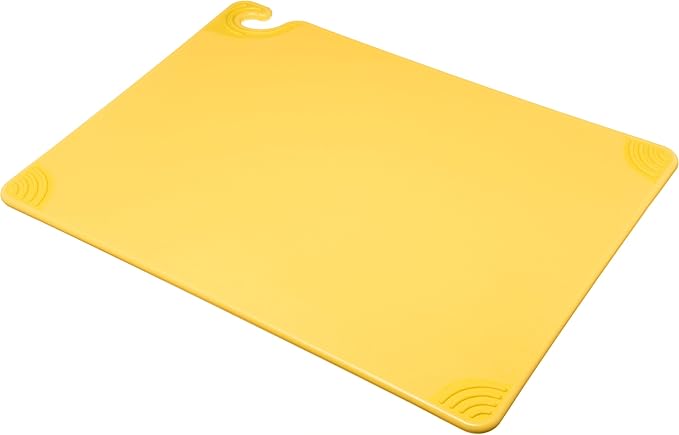 San Jamar Saf-T-Grip Plastic Cutting Board with Safety Hook, 18" x 24" x 0.5", Yellow