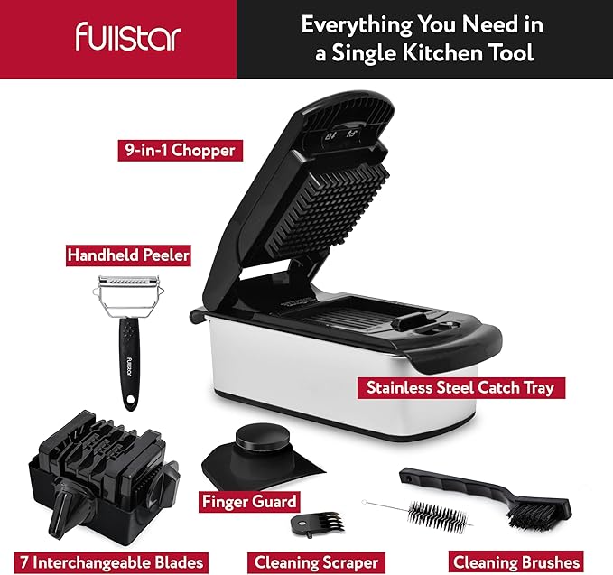 Fullstar The Original Pro Chopper - Vegetable Chopper and Spiralizer, Food Chopper with Container, Fruit Slicer, Kitchen Gadgets & Accessories, Home Essentials (9 in 1, Silver)