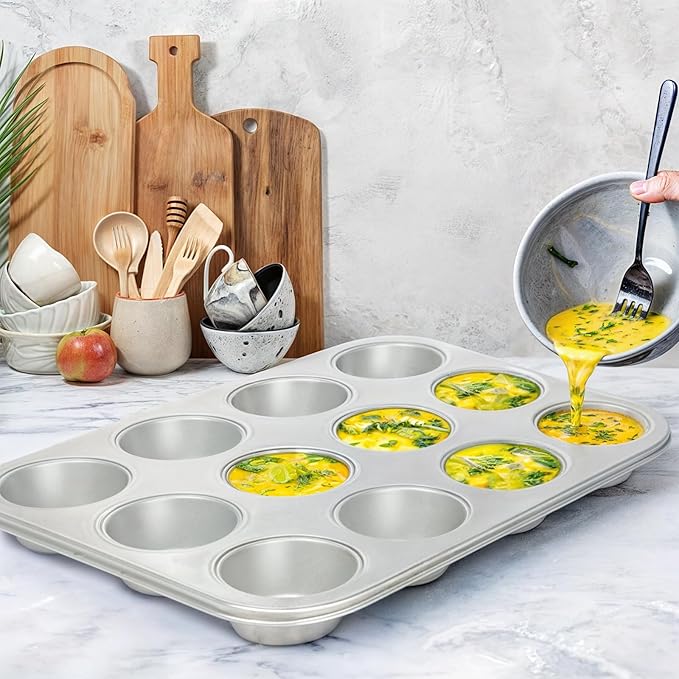 Nonstick Bakeware Set 10 Pcs, Professional Kitchen Bicolor Baking Pans Set with Cookie Sheets, Muffin Pan, Loaf Pan, Cake Pan and Cooling Rack, Dishwasher Safe, 0.8mm Thick Heavy Duty