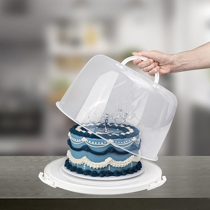 TMRIOPELP Tall Cake Carrier with Lid and Handle Insulated Cake Container Cake Transport Carrier Ideal for Pies Cupcakes and Pastries Perfect for Safe and Secure Cake Delivery (Green, 12 inch)