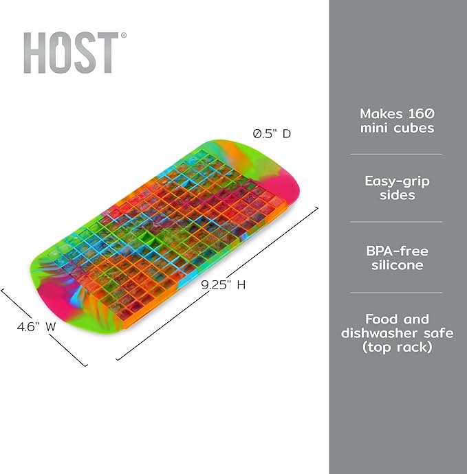 Host Mini Ice Cube Tray, Makes 160 Cubes, Durable Silicone Trays, Perfect for Cocktails, Whiskey, Bourbon, Margarita, Mojito, Iced Coffee, Home Kitchen Essentials, Set of 1, Colored Marble