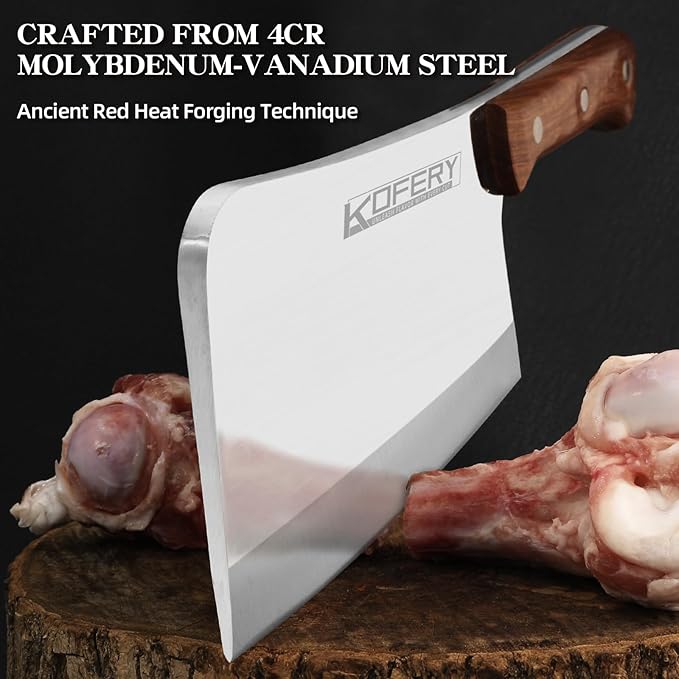 KOFERY 8.7-inch Heavy Duty Meat Cleaver Knife - Professional Bone Chopper with Full Tang and 4Cr13MOV Stainless Steel - Perfect Kitchen Chopping Tool for Meat and Bone Cutting