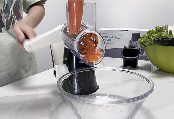 Rotary Cheese Grater Hand Crank, Grater For Kitchen With Reinforced Suction - Rotary Cheese Grater With 3 Replaceable Stainless Steel Blades - Easy to Use & Clean - Vegetable Cutter (White)