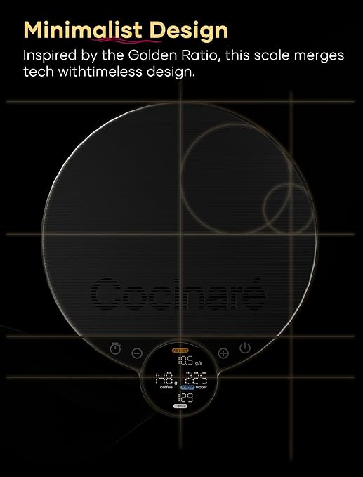 Cocinare Balance Lite Smart Coffee Scale with Timer, 3kg/0.1g Precision Digital Scale for Pour-Over, Espresso & Drip, 3 Brewing Modes (Assist, Weigh, Competition), Adjustable Ratios & Flow Rate, Black