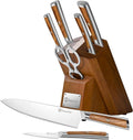 Sunnecko Knife Set for Kitchen - Block Knife Set of 6pcs with High Carbon Stainless Steel 1.4116 Chef Knife Set - Kitchen Knives with Olive Wood Handle and Acacia Wooden Knife Block
