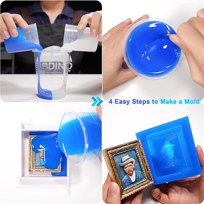 BBDINO Silicone Mold Making Kit, 30A Liquid Silicon for Molds Making 38.8 OZ, Quick Cure Molding Silicone Rubber, 1:1 Ideal for Silicon, Resins, Soap, Concrete, Wax Mold-Casting Sapphire Blue