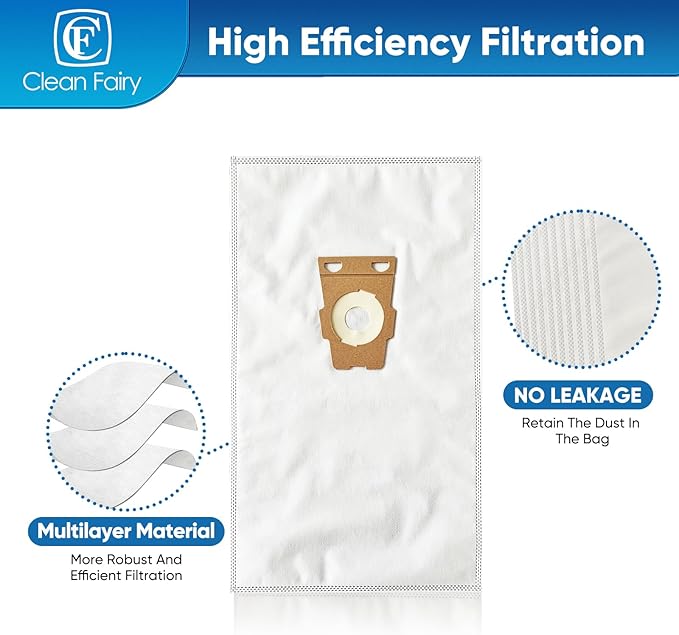 CF Clean Fairy 10 Pack Compatible With Kirby Vacuum Bag Style F For Avalir, Sentria I, II, Ultimate Diamond G3 G4 G5 G6 Gsix G10, G10D, G10E, G10Se Replacement for 204808 204811